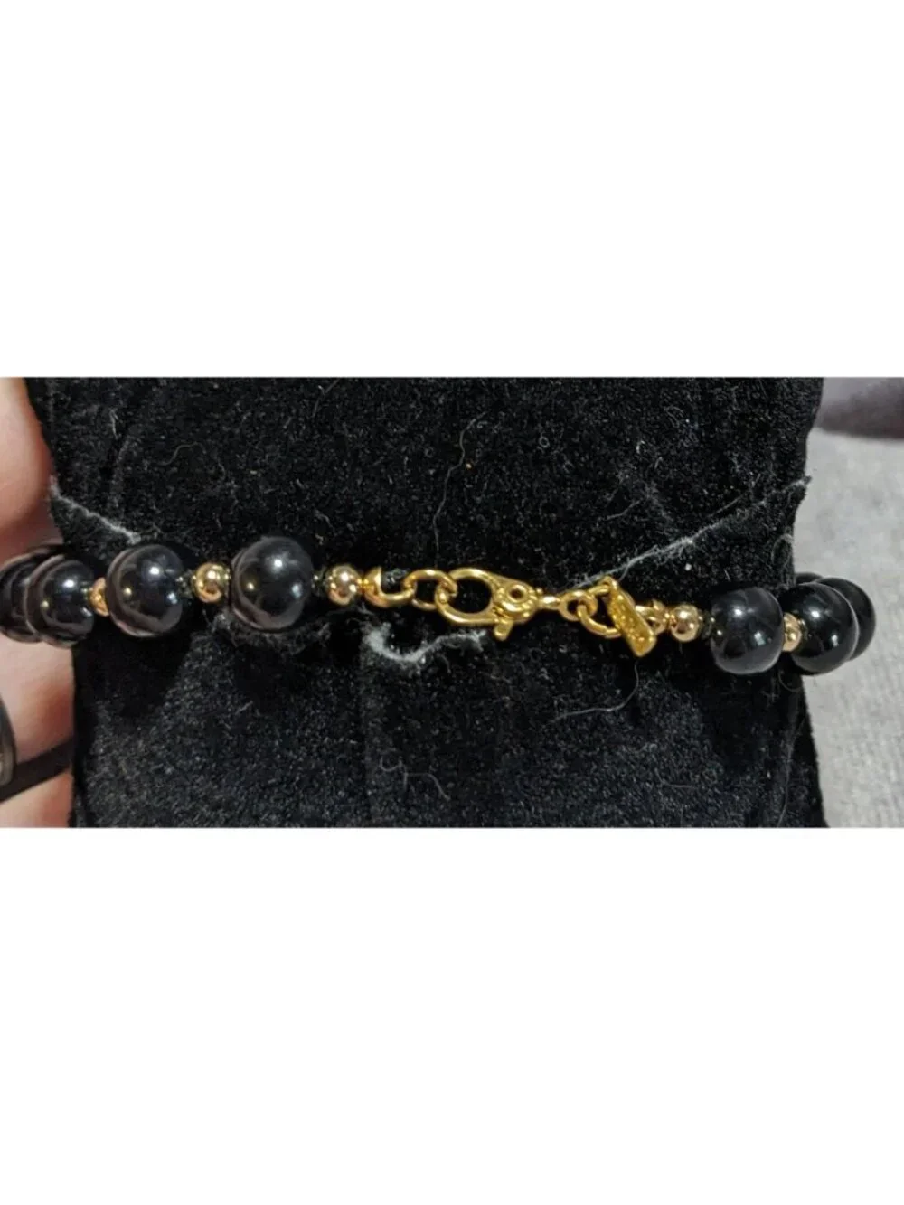 Glam Vintage Monet Black Beaded Bracelet Gold Tone Statement Jewelry